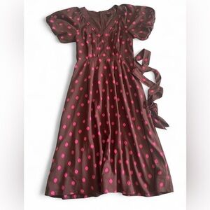Pre-owned - Ann Taylor Dotted Puff Sleeve Belted Flare Dress